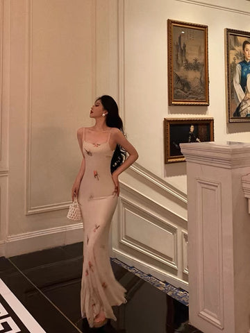 Sheath Spaghetti Straps Floral Prom Dresses Birthday Outfits Evening Gown SD985